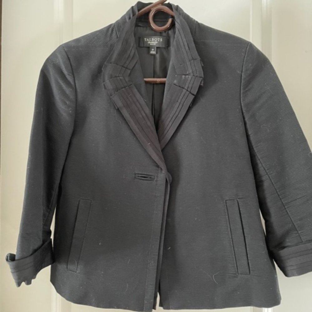 Talbot's black suit, detailed jacket